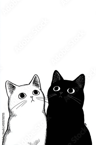 Black and white cartoon cats looking up	