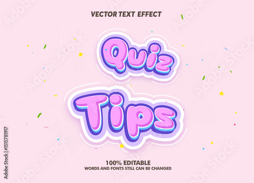 Editable text effect - Quiz Time and Quiz Tips 3d cartoon template style premium vector. Trendy color background	
