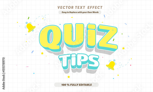 Editable text effect - Quiz Time and Quiz Tips 3d cartoon template style premium vector. Trendy color background	