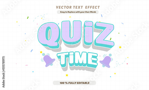 Editable text effect - Quiz Time and Quiz Tips 3d cartoon template style premium vector. Trendy color background	