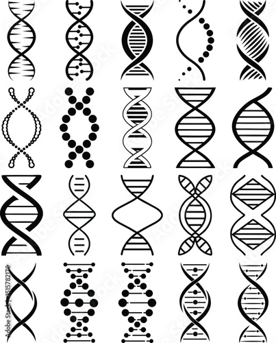 Diverse DNA Helix Vectors: Genetic Code Illustrations.