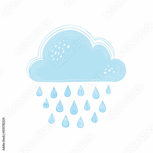 A minimal rain cloud with soft blue raindrops in a gentle design
