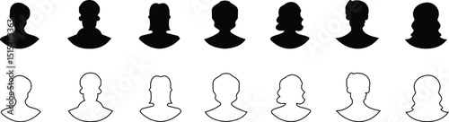 User avatars icon set male and female human profile face icons. blank person Unknown anonymous person. Suitable for social media profiles, screensavers and as a template. on transparent background