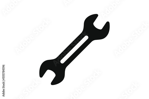 Black and White Vector Illustration of a Wrench Tool for Repair and Maintenance