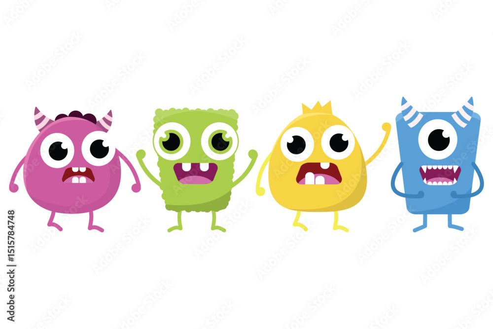 Obraz premium Set of cute monster illustration. Suitable for flat design graphic illustration, clip art, stickers, posters, stickers, cards, etc