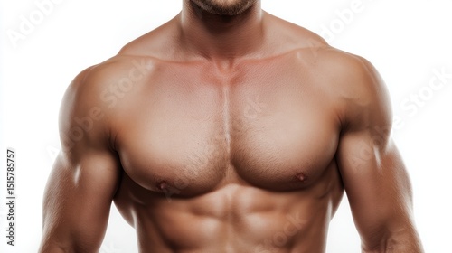 Muscular male torso on white background	