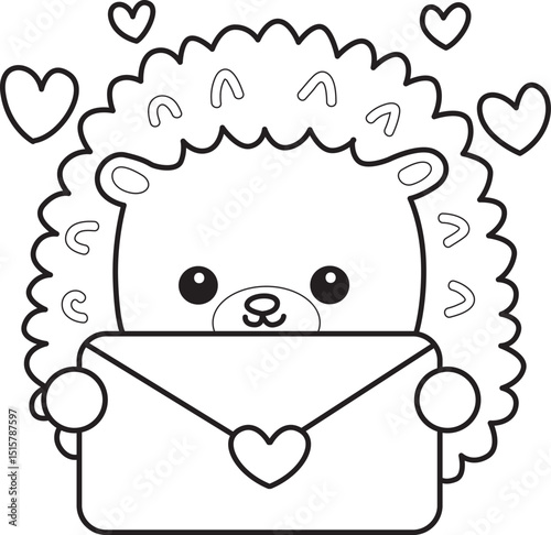 Coloring pages of Sticker of funny hedgehog clip art.