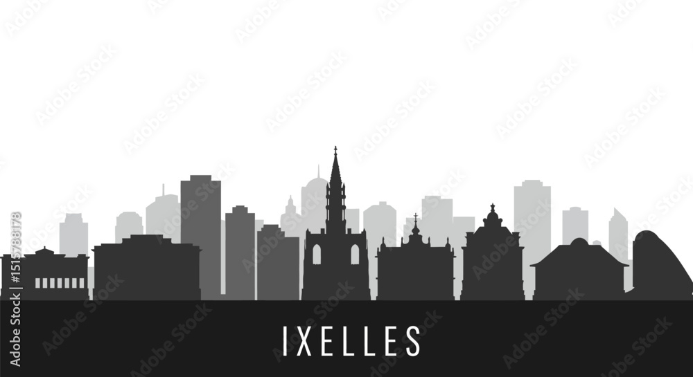 Naklejka premium Ixelles Cityscape Silhouette with Skyline, and Belgium.