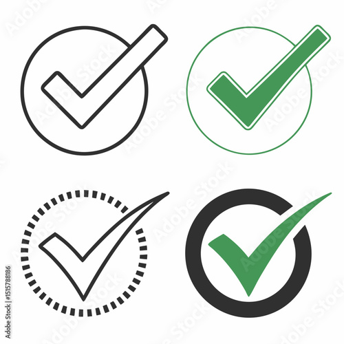 Vector Checkmarks Icon Set in Minimal Flat Style