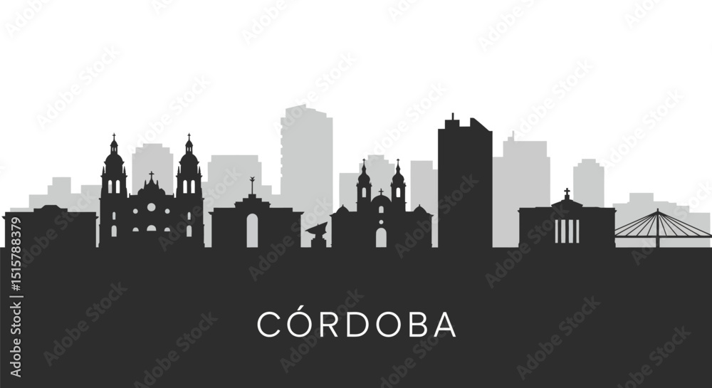 Fototapeta premium Cordoba Argentina Skyline Vector Silhouette.
