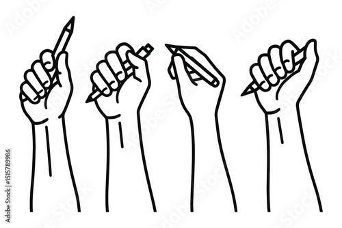 Hand Drawn Hands Holding Pen Vector Illustration Graphic Design Creative Concept