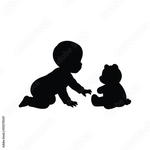Baby Reaching for Teddy Bear Silhouette  Child Toy Play Cute