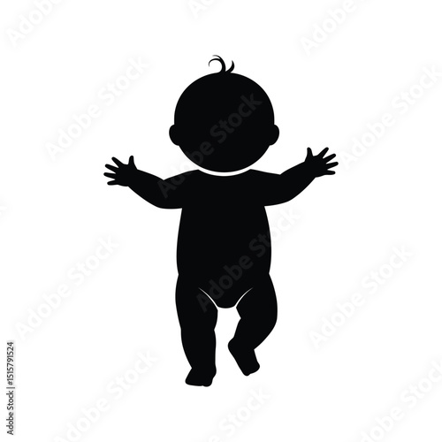 Black Silhouette of Baby Standing Infant Icon Child Clipart Toddler Graphic
