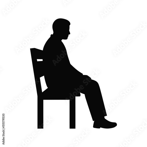 Black silhouette of a man sitting on a chair profile view simple vector illustration