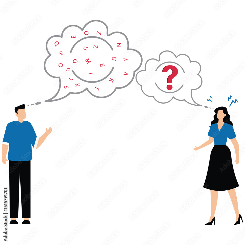 Αυτοκόλλητο Businessman speak with jumbled letter in speech bubble symbolizing unclear messa