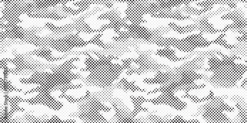 Abstract halftone camouflage pattern. Stylish military print for fabric, seamless monochrome background. Urban camo halftone dots texture.  Dot texture vector.