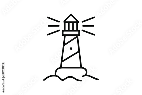 Monochrome Vector Lighthouse Beacon Guiding Light for Coastal Navigation Safety