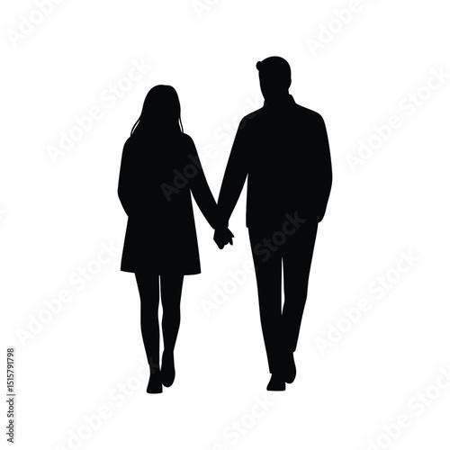 Silhouette of a couple holding hands walking together romantic couple black and white love relationship