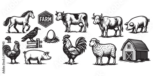animal farm set vector illustration
