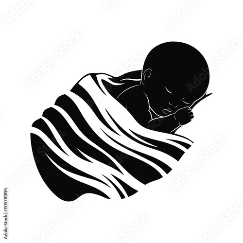 Sleeping Baby Silhouette in Blanket Newborn Infant Child Peace Sweet Dreams