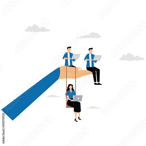 Businessman hand cover employee with symbolizing organization support and worker wellbeing