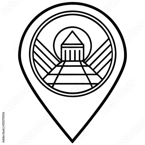 Location pin with geometric building design