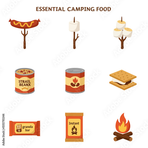 Camping Food Essentials Vector.
