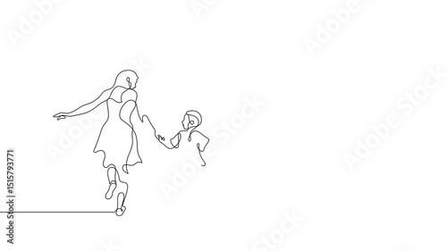 Wallpaper Mural family walking together holding hands line art minimalism 4K animated Torontodigital.ca