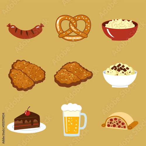 German Food with Cuisine, Dishes, Vector, and Meal.