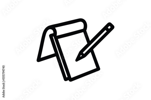 Outline Vector Notepad with Pencil Illustration for Writing and Note Taking Design