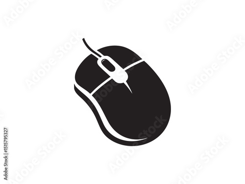 Computer Mouse Vector Silhouette – Click, Scroll, and Navigation Device Illustration.