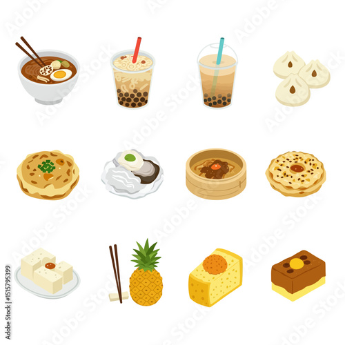 Asian Food Set Cuisine Vector.