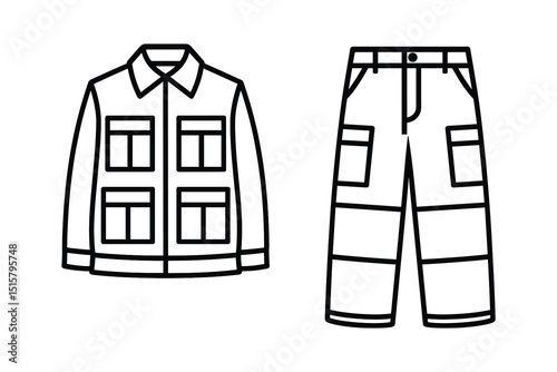 Outline Vector Set of Jacket and Pants for Clothing Design Projects Isolated