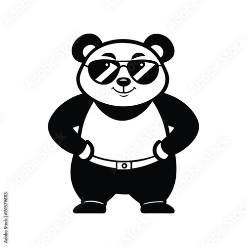 cool panda standing pose with sunglasses vector illustration