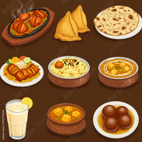 Indian Cuisine Set Meal with Food, and Menu.