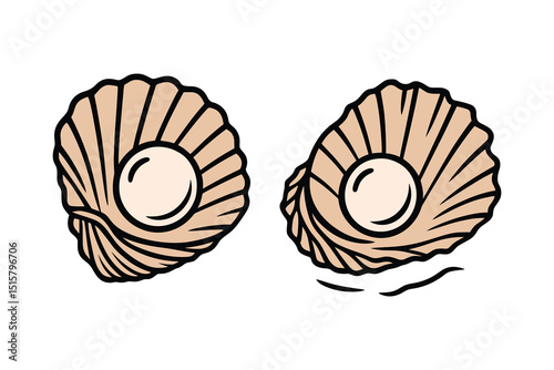 Realistic Vector Illustration of Seashells with Pearls in Ocean Still Life