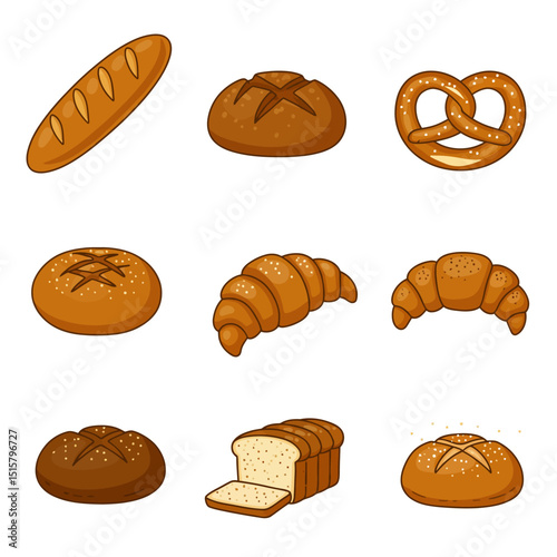 Bread vector with bakery product, and food icon set.