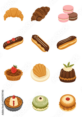 Pastries Vector Set Baking Sweet Food Dessert.