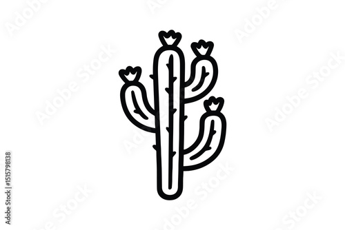 Simple Vector Illustration of Saguaro Cactus Plant in Desert Environment Outline