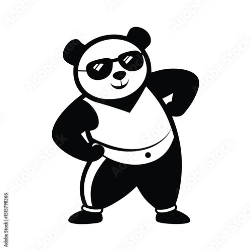 cool panda standing pose with sunglasses vector illustration