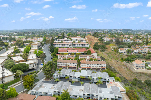 Aerial view of condonium and apartment in Carlsbad, North County San Diego, California, USA.
