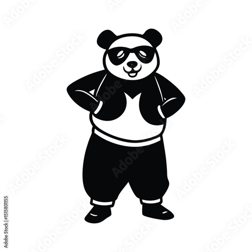 confident panda wearing sunglasses cartoon vector illustration