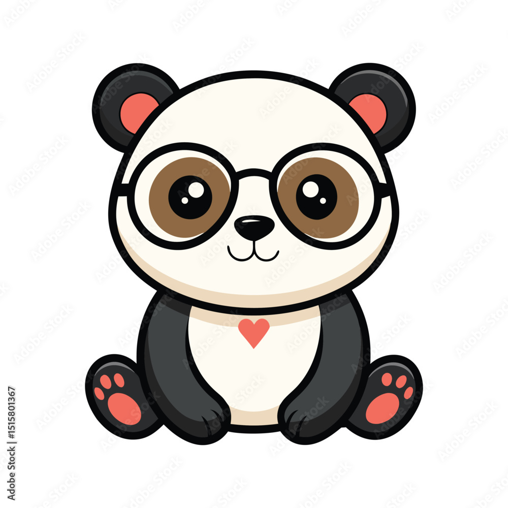 Obraz premium cute panda bear wearing sunglasses vector illustration sitting on white background