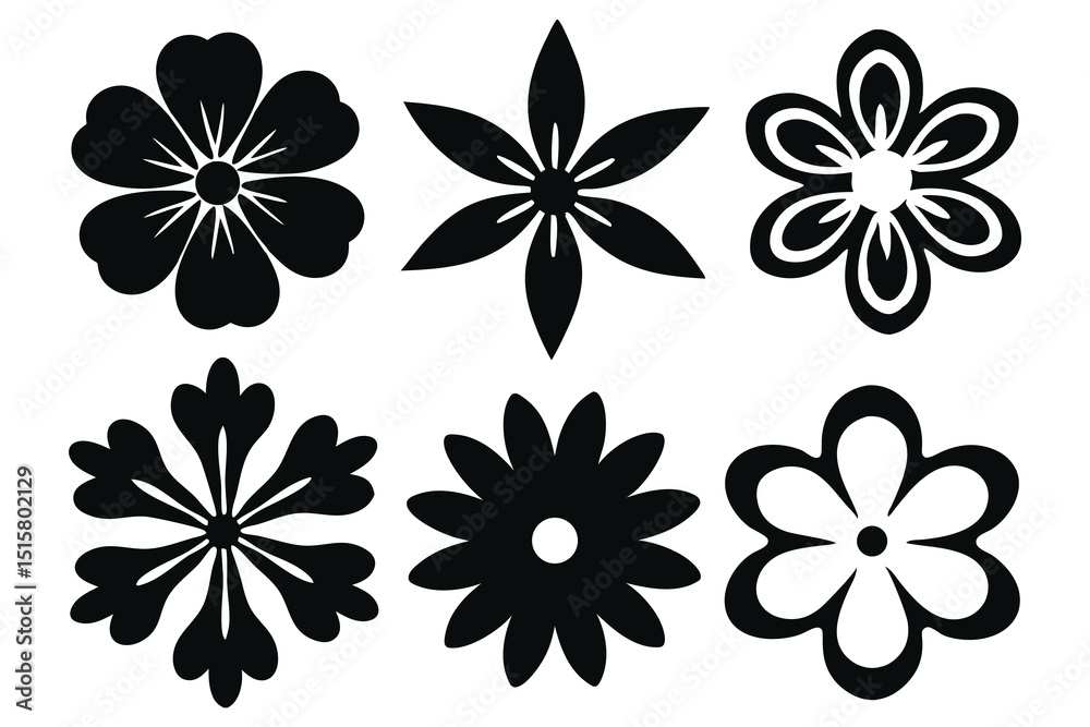 Obraz premium Black Vector Silhouettes, Set of Vintage Floral Ornaments