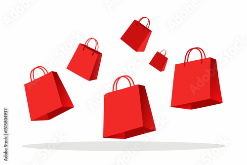 Red shopping bags falling from the sky, a vibrant shopping spree illustration