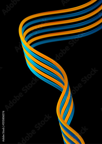 Bright blue and orange abstract glossy waves corporate background. Elegant wavy vector flyer design