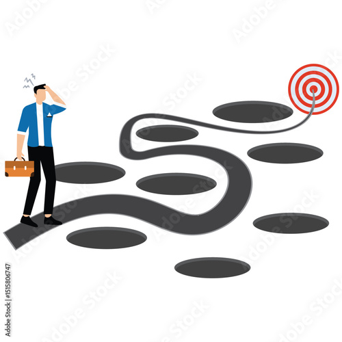 Avoid pitfall Planning and obstacle avoidance concept, business failure, skill and creativity to solve problem with many pitfalls to achieve business success