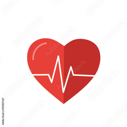 Flat heart icon with heartbeat line, symbolizing cardiology, health monitoring, love, and medical heart diagnostics