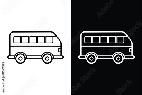 Minimalist Bus Vector Icon. Line Style Illustration on White Background