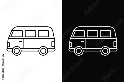Motorhome Side View Icon. Black white Linear Vector for Web Design Projects